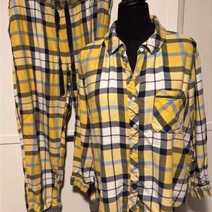 Aerie Pajama Set Yellow Plaid